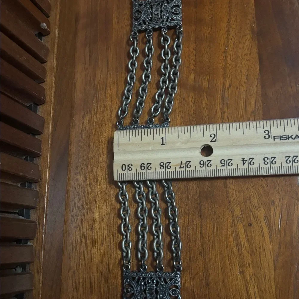 Gunmetal Silver Chain Belt with Rhinestones
